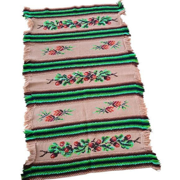 Vtg Embroidered look Crochet Afghan Blanket Throw Hippie Boho Warm Brown READ - Picture 2 of 11